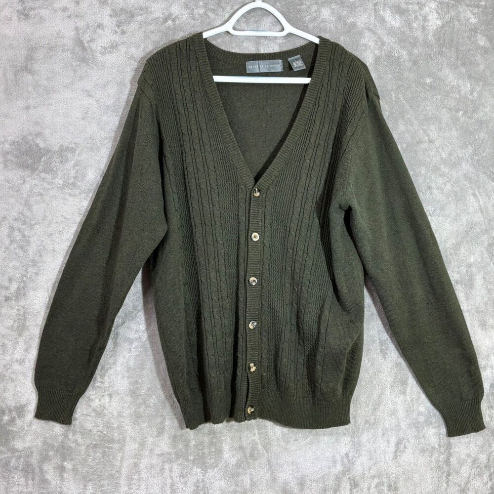 Oscar De La Renta Cardigan Sweater Men’s Large L Green  Button Up